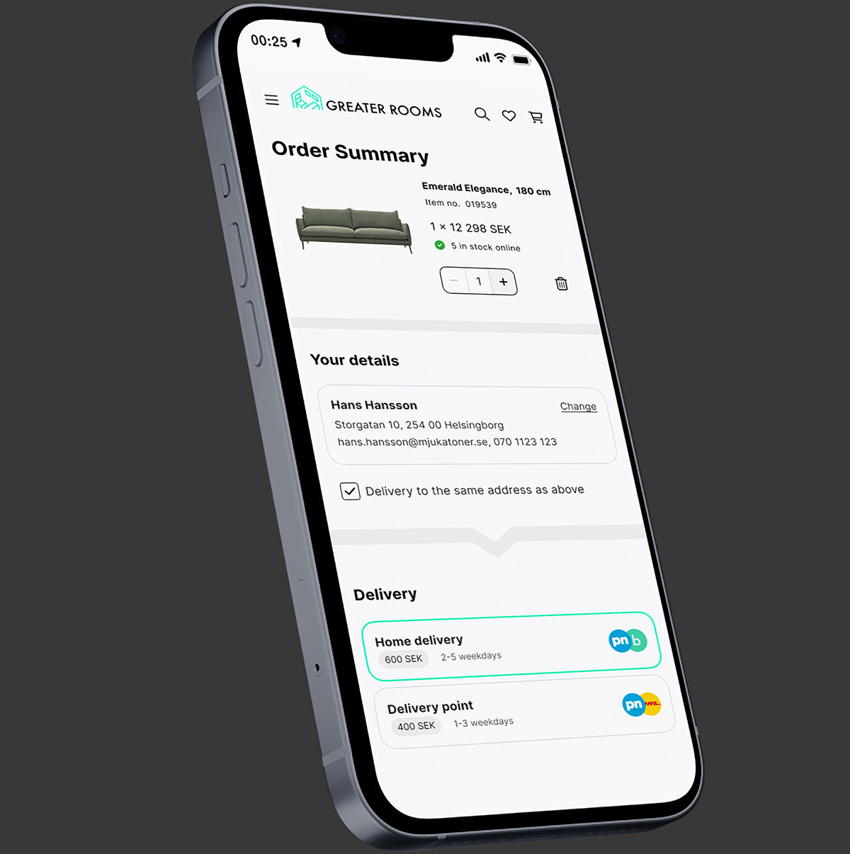 Skärm som visar en checkout.